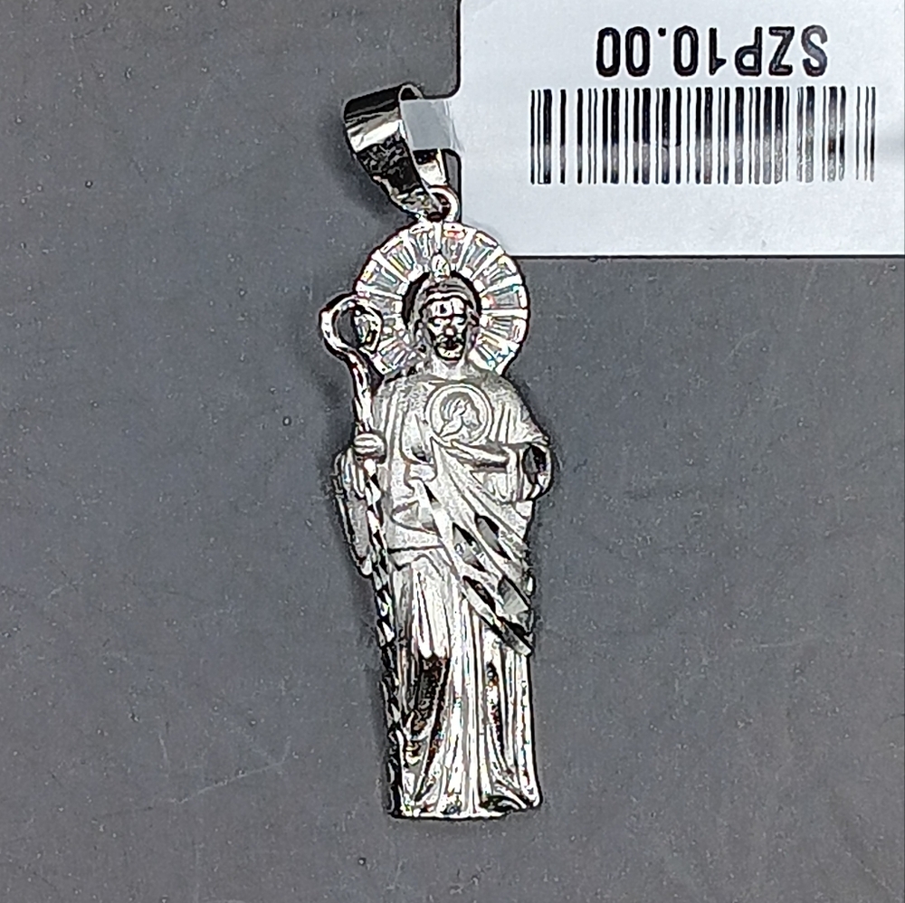 925 STERLING SILVER Diamond Cut CZ "San Judas " St. Jude Charm Pendant